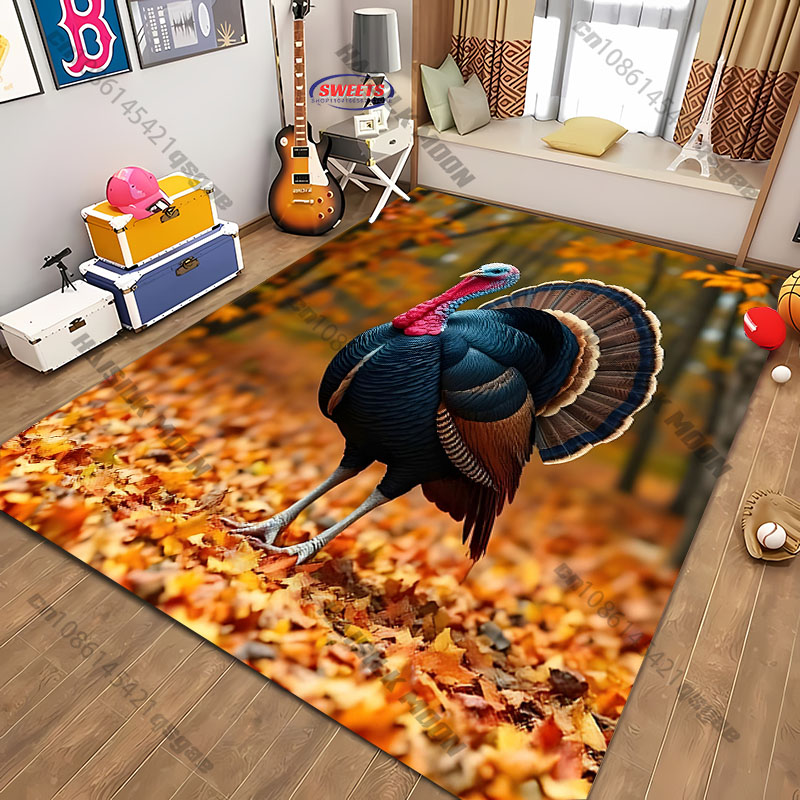 Home Textiles Turkey - Lebendiger Türkei-Teppich, Bunter Thanksgiving-Vogel-Print Bodenmatte, Weicher