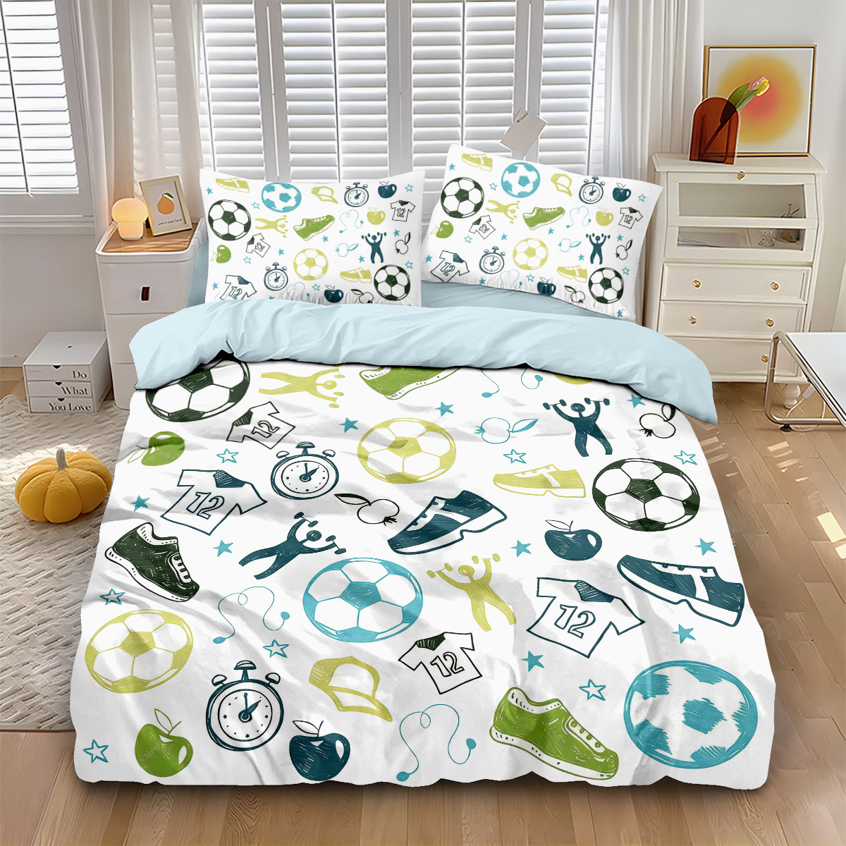 Home Textiles Bedding - 3-teiliges Bettbezug-Set im Fußball-Graffiti-Stil, kernlos bedruckt,