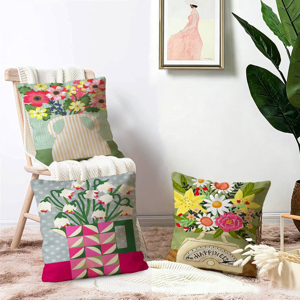Home Textiles Market - Rosa Blumenmarkt-Vase, florale Pflanzen-Kissenbezüge, Sofa-Deko, doppelseitiger