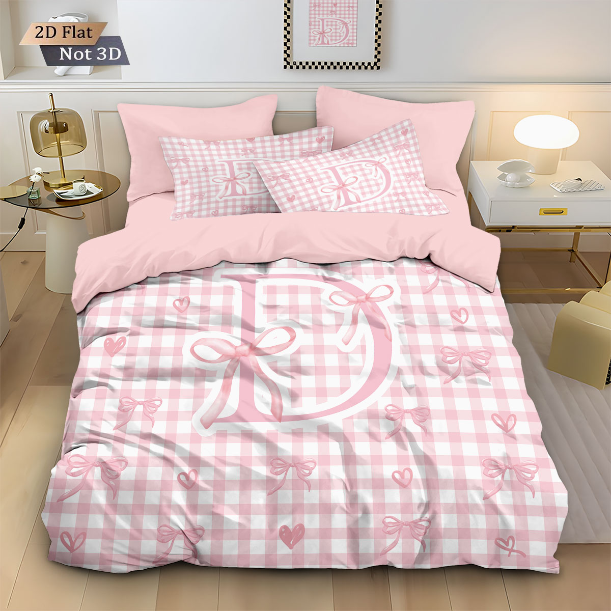 Home Textiles Bedding - 3-teiliges Bettbezug-Set mit rosa Schleife, D-bedruckt,