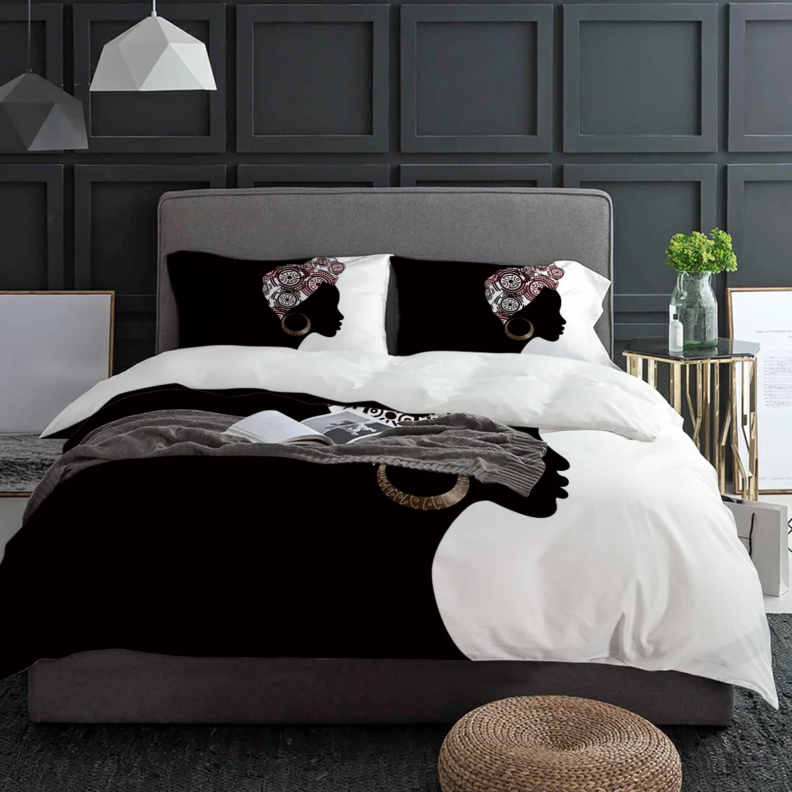 Home Textiles Bedding - Schwarze Frau Schwarz Weiß Bettwäsche Set